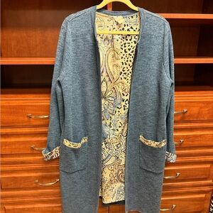 Like New Chicos Open Sweater w/Paisley Trim